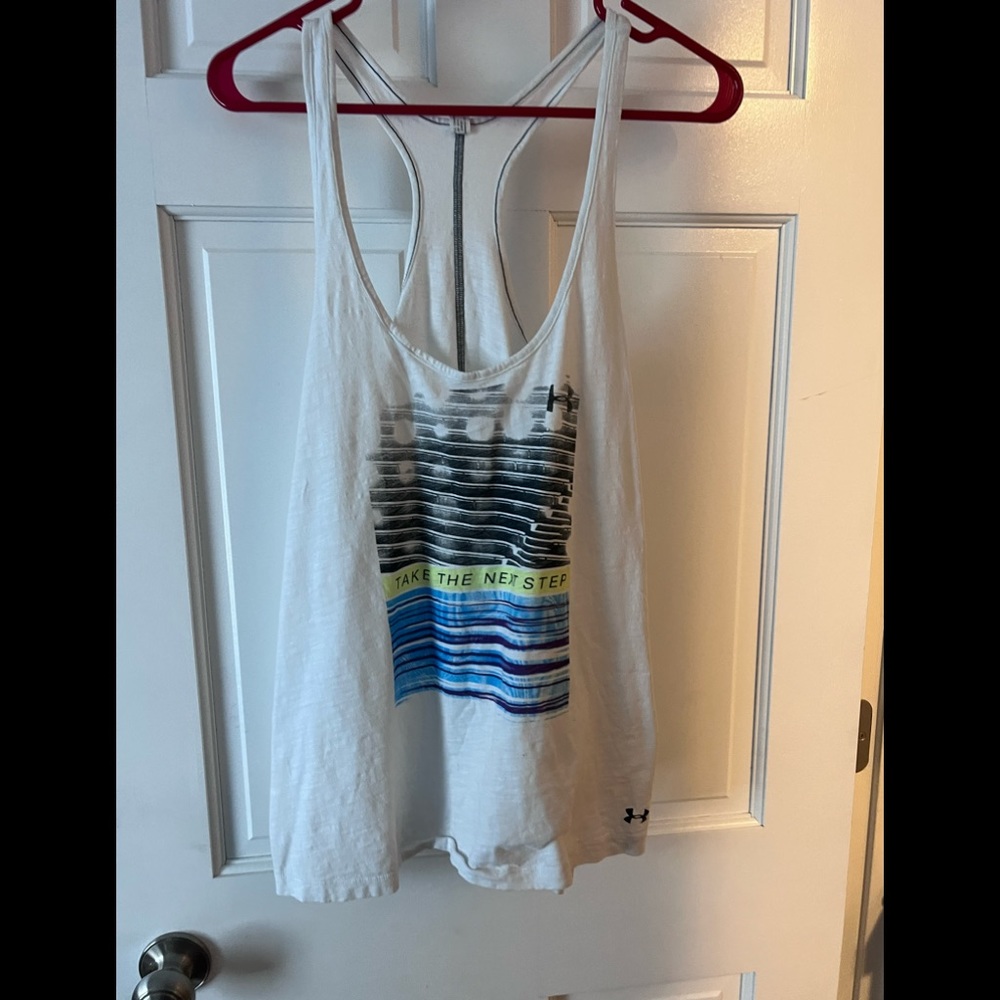 Under armor semi-fitted heat gear extra large take the next step white tank top